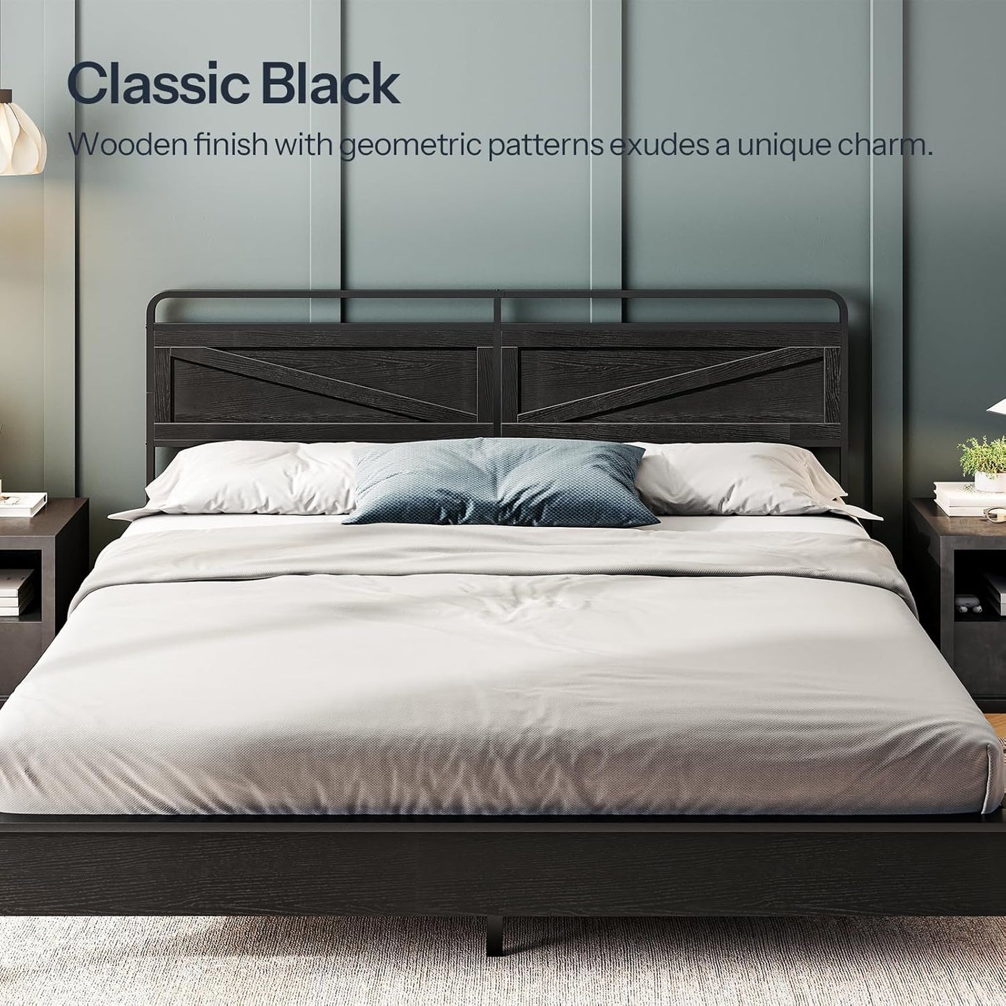 Wooden Panel Headboard, King Headboard, Minimalist Head Board with Metal Frame, Height Adjustable, with Bed Frame Adapter, Black
