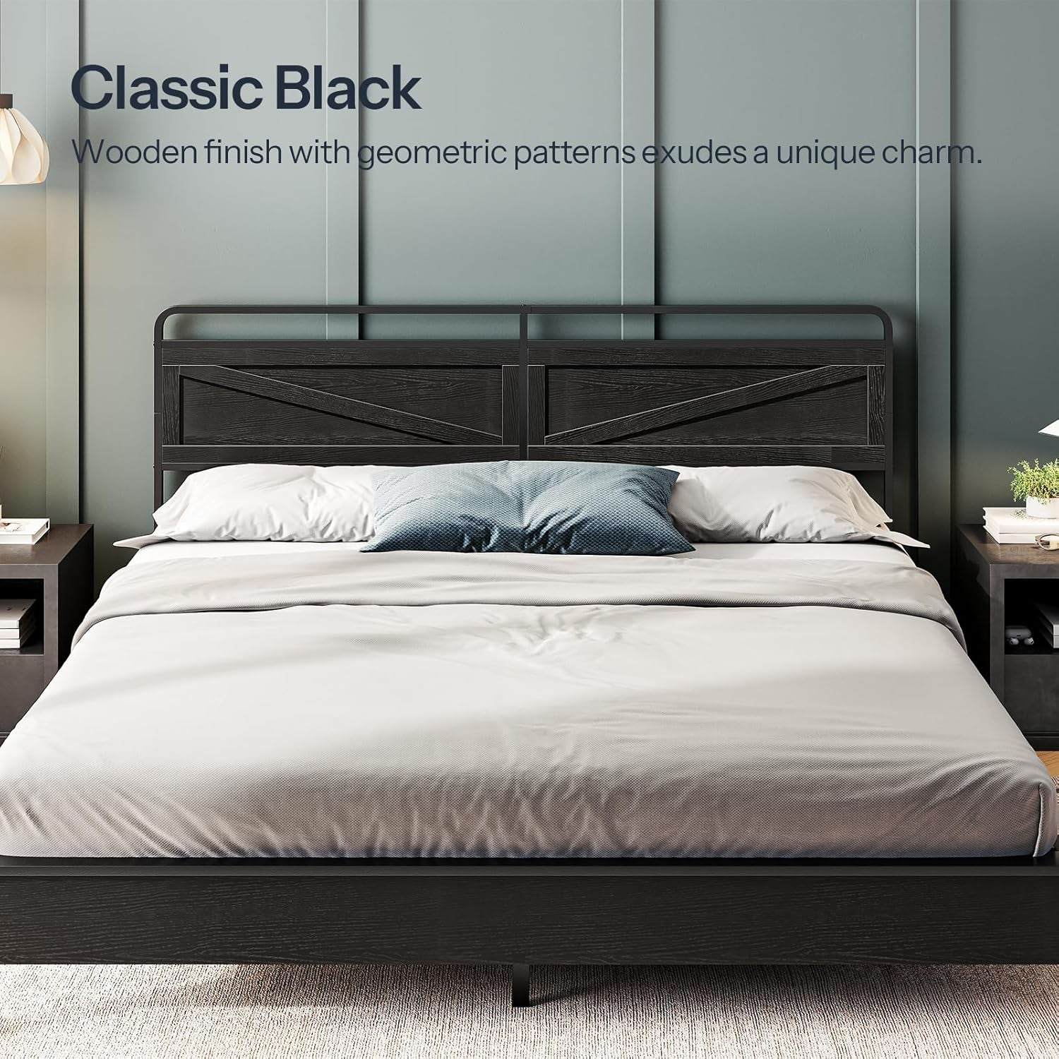Wooden Panel Headboard, King Headboard, Minimalist Head Board with Metal Frame, Height Adjustable, with Bed Frame Adapter, Black