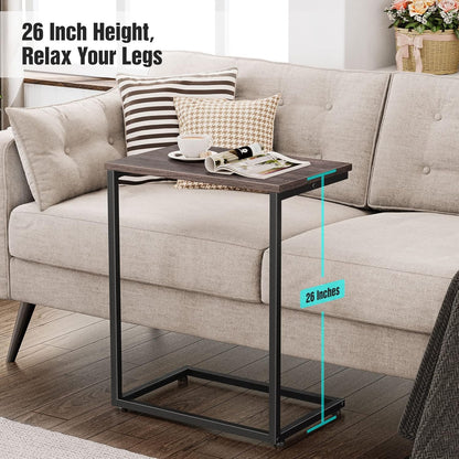 Sofa Side Table Couch End: C Shaped Table That Slide under for Small Spaces Bedside Living Room - Narrow C Tray Laptop Rustic Grey C Shaped End Table-3 C Shaped End Table-3