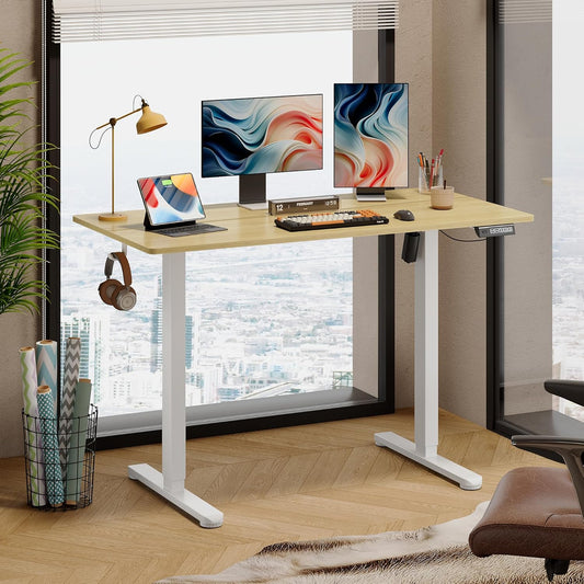 48 Inch Electric Standing Desk, 3 Adjustable Height Stand up Desk for Home Office, Ergonomic Sit to Stand Desk with LED Touchscreen, Headphone Hook, 3 Memory Preset Computer Desk (Maple)