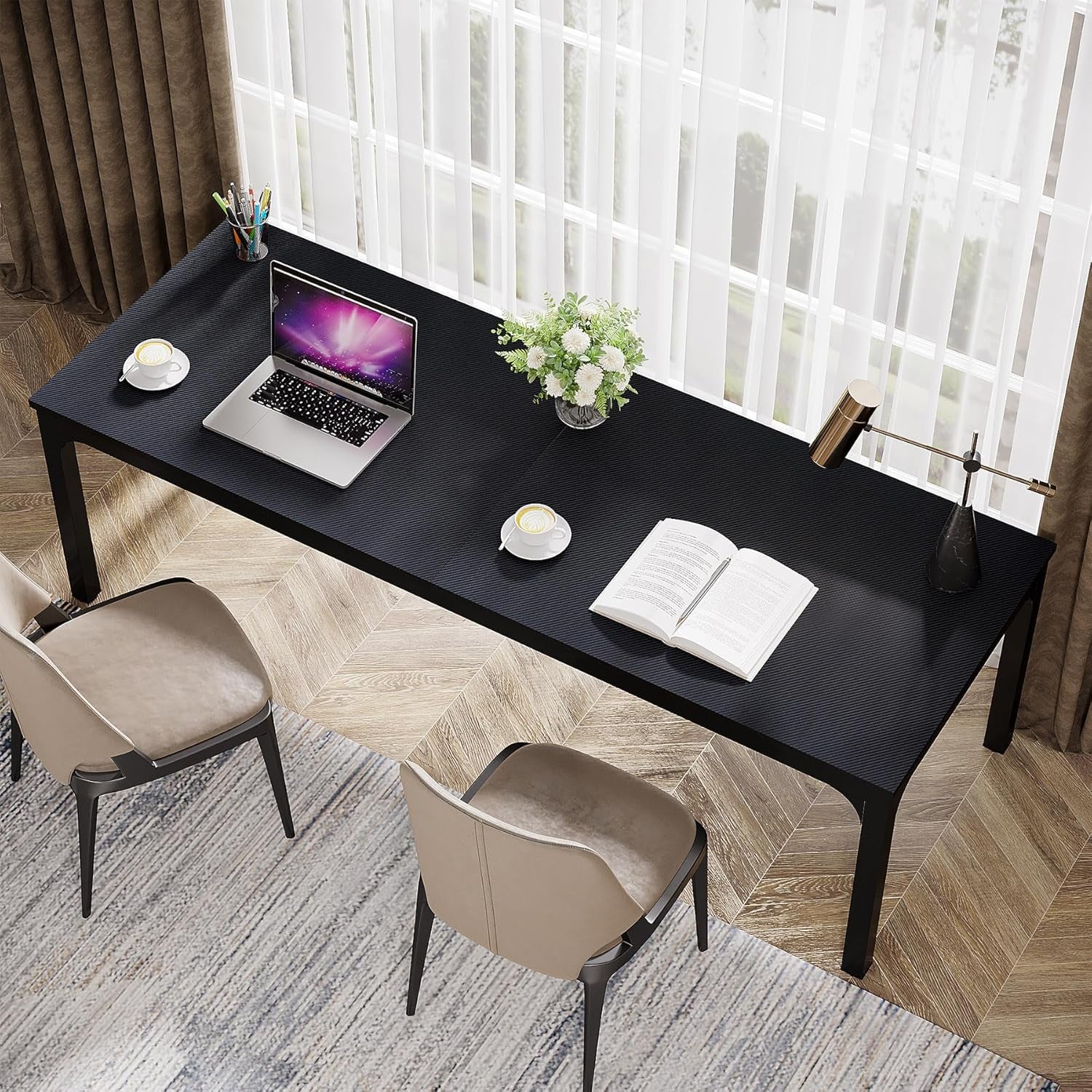 2-Person Home Office Desk, 78.7" Extra Long Computer Desk, Double Workstation for Home Office, Work Desk for Two People (Black)