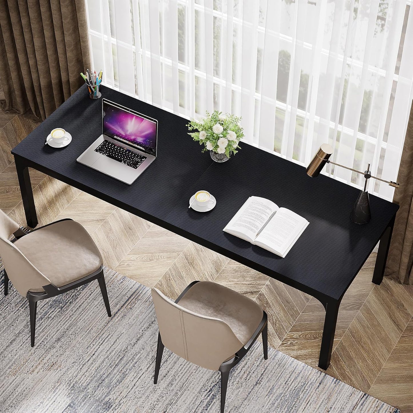 2-Person Home Office Desk, 78.7" Extra Long Modern Desk, Double Workstation for Home Office, Work Desk for Two People (Walnut)