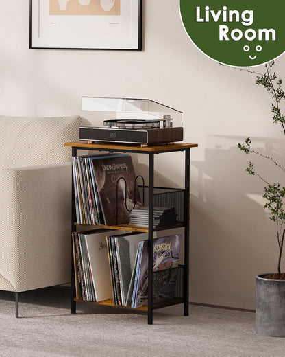Vinyl Record Player Stand for 200 Albums - Solid Wood Turntable Table with Extended Desktop, Space-Saving LP Holder Cabinet for Living Room, Bedroom & Home Office
