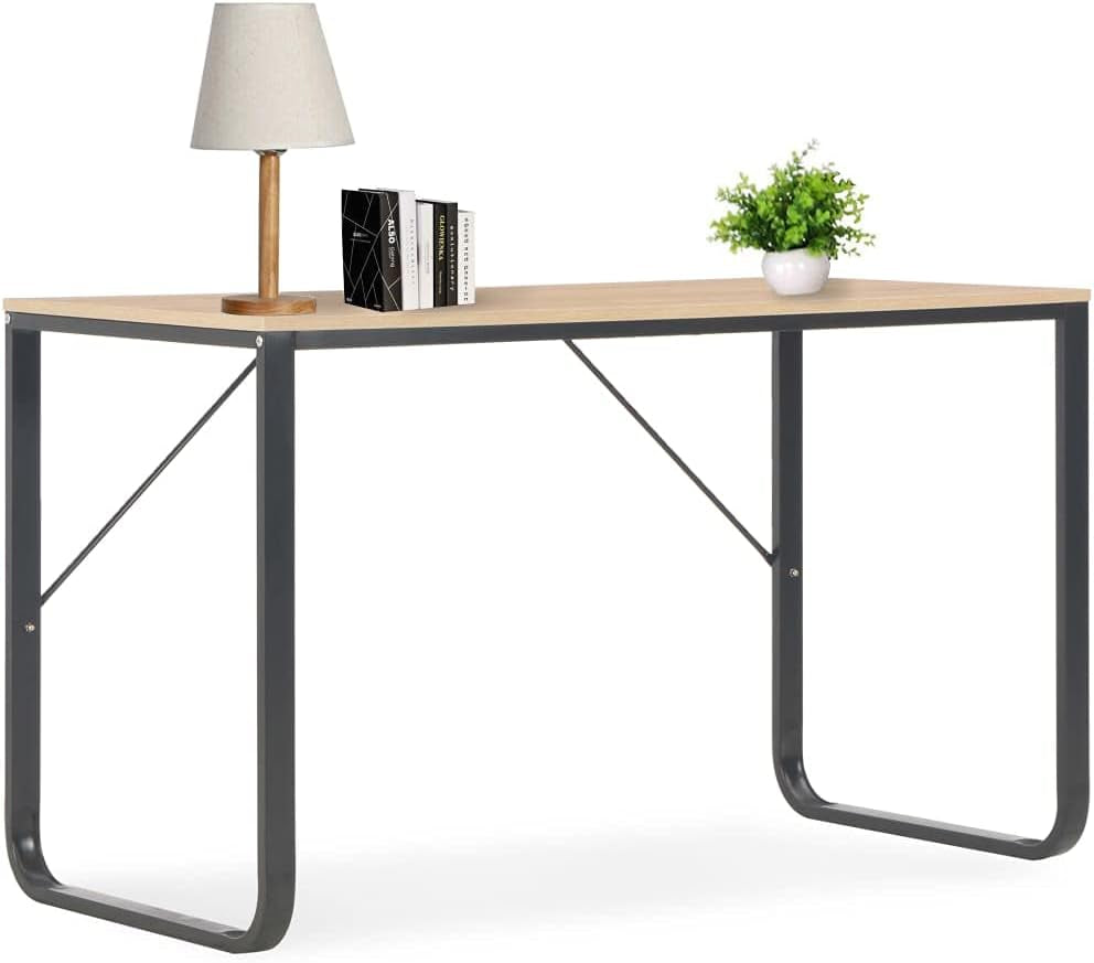 Modern Computer Desk, 47.2X23.6X28.7 Inch, Black & Oak Engineered Wood with Powder-Coated Metal Frame, Space-Saving Office Gaming Table for Bedroom, Study, Home Use