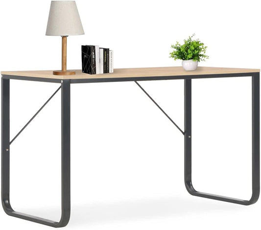 Modern Computer Desk, 47.2X23.6X28.7 Inch, Black & Oak Engineered Wood with Powder-Coated Metal Frame, Space-Saving Office Gaming Table for Bedroom, Study, Home Use
