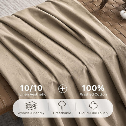 100% Washed Cotton King Pillowcases Set, 2 Pack Linen-Like Texture Breathable Pillow Covers with Button Closure,Dusty Khaki King 20"×36"(Pillows Are Not Included)