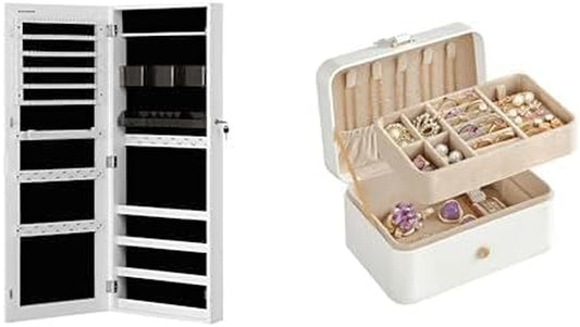 Jewelry Cabinet Armoire Organizer, Wall/Door Mount Storage Cabinet, Jewelry Box, Travel Jewelry Case, 2-Layer Jewelry Holder Organizer UJJC001W01 & UJBC166W01