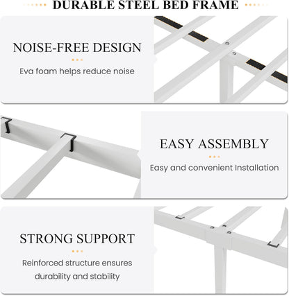 Twin Size Bed Frame for Kids,Metal Bed Frame with Butterfly Pattern Design Headboard & Footboard,No Box Spring Needed,Easy Assembly,White