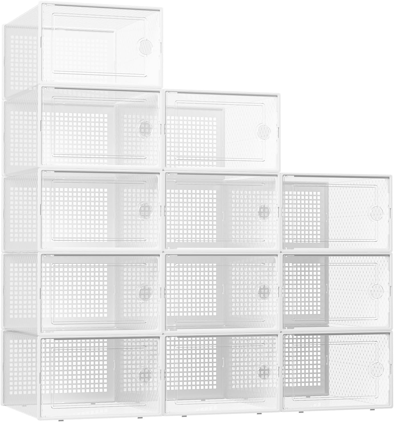 Xx-Large Shoe Storage Boxes Organizers Clear Plastic Stackable 12 Pack, Shoe Rack & Holder Substitute, Sneaker Containers, Toy Storage Organizer Bins for Entryway, Closet, under Bed, White