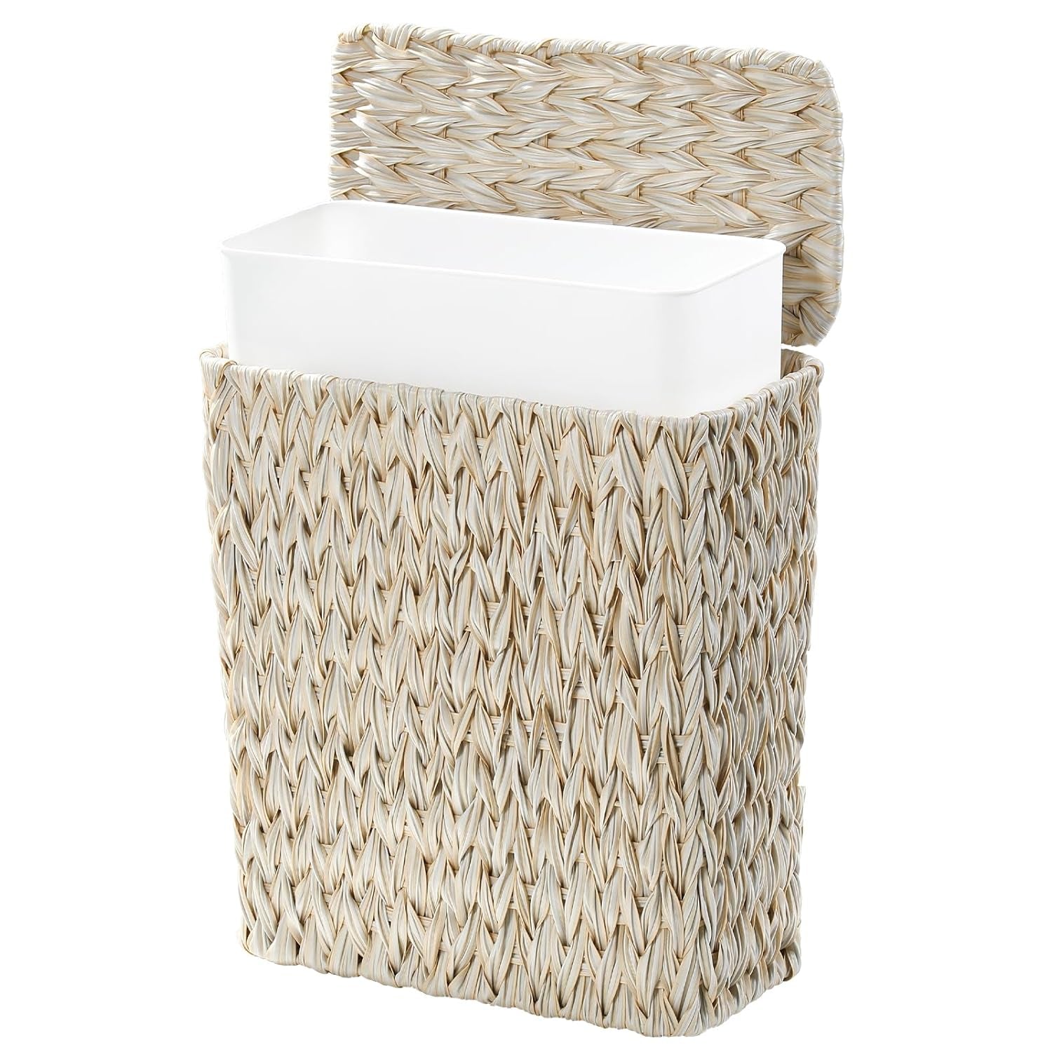 Wicker Trash Can with Lid and Liner,Boho Decotative Small Bathroom Trash Cans,Waterproof Slim Waste Basket for Bedroom,Home Office,3 Gallon