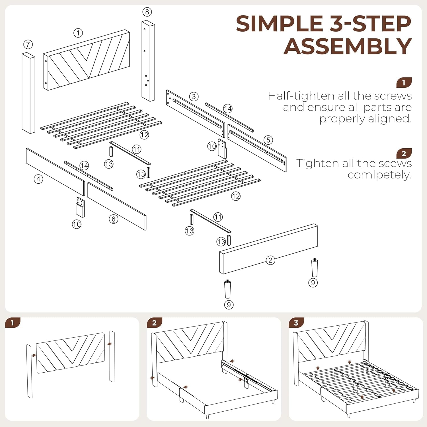 Queen Bed Frame Upholstered Platform Bed with Wing Side/Wooden Slat Support/Tufted Headboard with Wing Side/Mattress Foundation/No Box Spring Needed,Beige Queen Bed