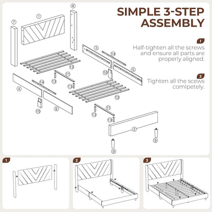 Queen Bed Frame Upholstered Platform Bed with Wing Side/Wooden Slat Support/Tufted Headboard with Wing Side/Mattress Foundation/No Box Spring Needed,Beige Queen Bed