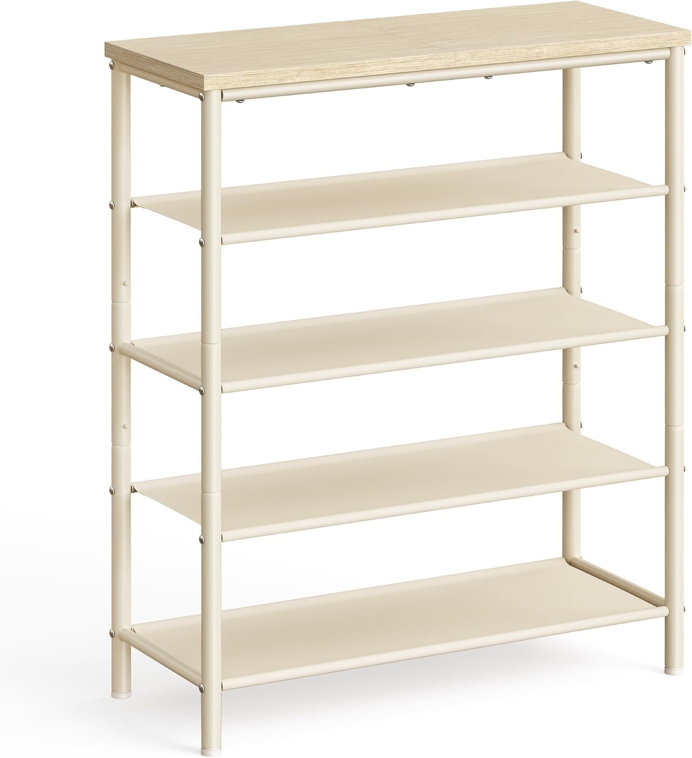 Shoe Rack, 5-Tier Shoe Storage Organizer for Entryway and Closet, Holds 12-16 Pairs of Shoes, 4 Fabric Shelves, Steel Frame, Modern, Natural Beige and Pearl White ULBS036K01