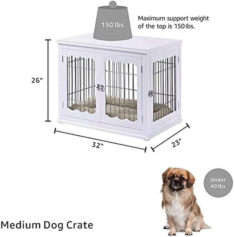 Furniture Style White Dog Crate for Medium Large Dogs, Indoor Aesthetic Dog Stuff Kennel, Modern Decorative Wood Wire Pet House Dog Cage, Pretty Cute End Side Table Nightstand…