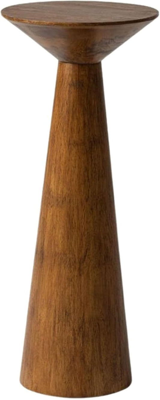 22.8” Tall round Martini End Table, Walnut – Solid Pine Wood Pedestal Accent Drink Stand with Tapered Base – Farmhouse Modern Furniture for Living Room, Bedroom & Small Spaces