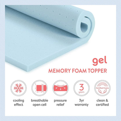 3 Inch Ventilated Memory Foam Mattress Topper, Cooling Gel Infusion, Certipur-Us Certified, Dorm Essentials, Queen