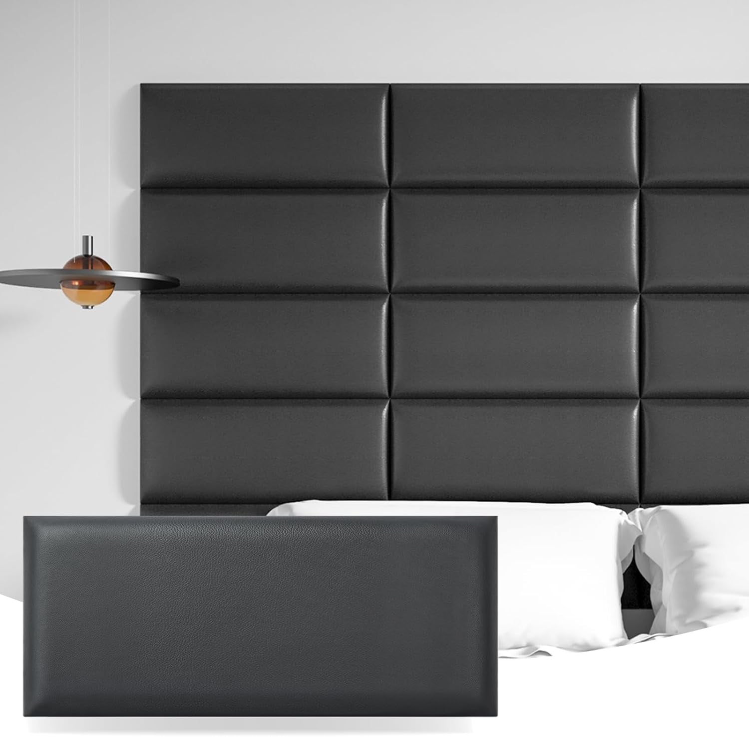 Peel and Stick Black King Headboard, 12-Pack Upholstered Headboard for Queen, Full-Size Bed, Padded Wall Panel