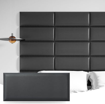 Peel and Stick Black King Headboard, 12-Pack Upholstered Headboard for Queen, Full-Size Bed, Padded Wall Panel