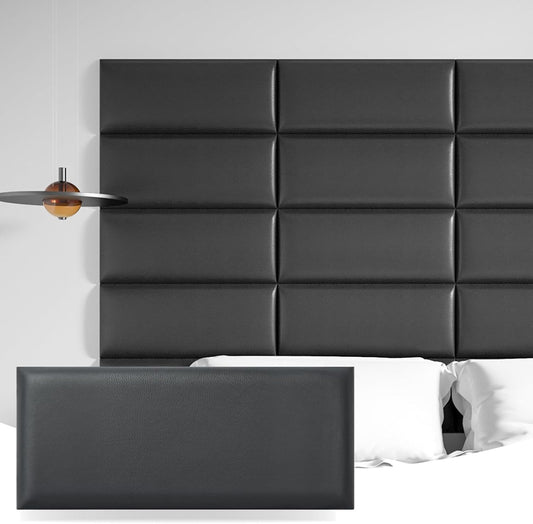 Peel and Stick Black King Headboard, 12-Pack Upholstered Headboard for Queen, Full-Size Bed, Padded Wall Panel
