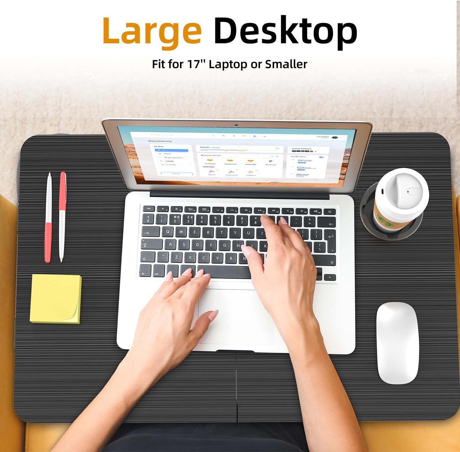 Portable Foldable Laptop Desk for Bed and Couch, Adjustable Lap Desk with Cup Holder and Phone Holder, Ideal for Working, Reading, Writing, and Breakfast (Black)
