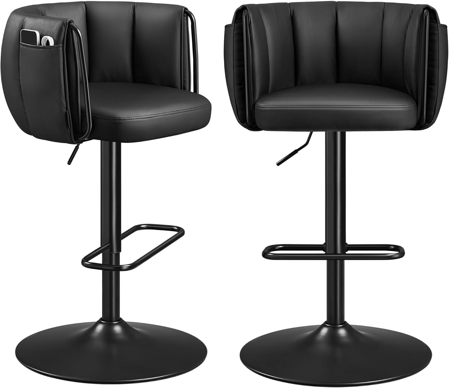 HOME Bar Stools, Set of 2, Steampunk Counter Stool for Kitchen, Adjustable Height and Swivel Padded Seat, Workbench Stool, 16.5 X 19.3 X 24.6-29.3 Inches, Caramel Brown ULJB096K01