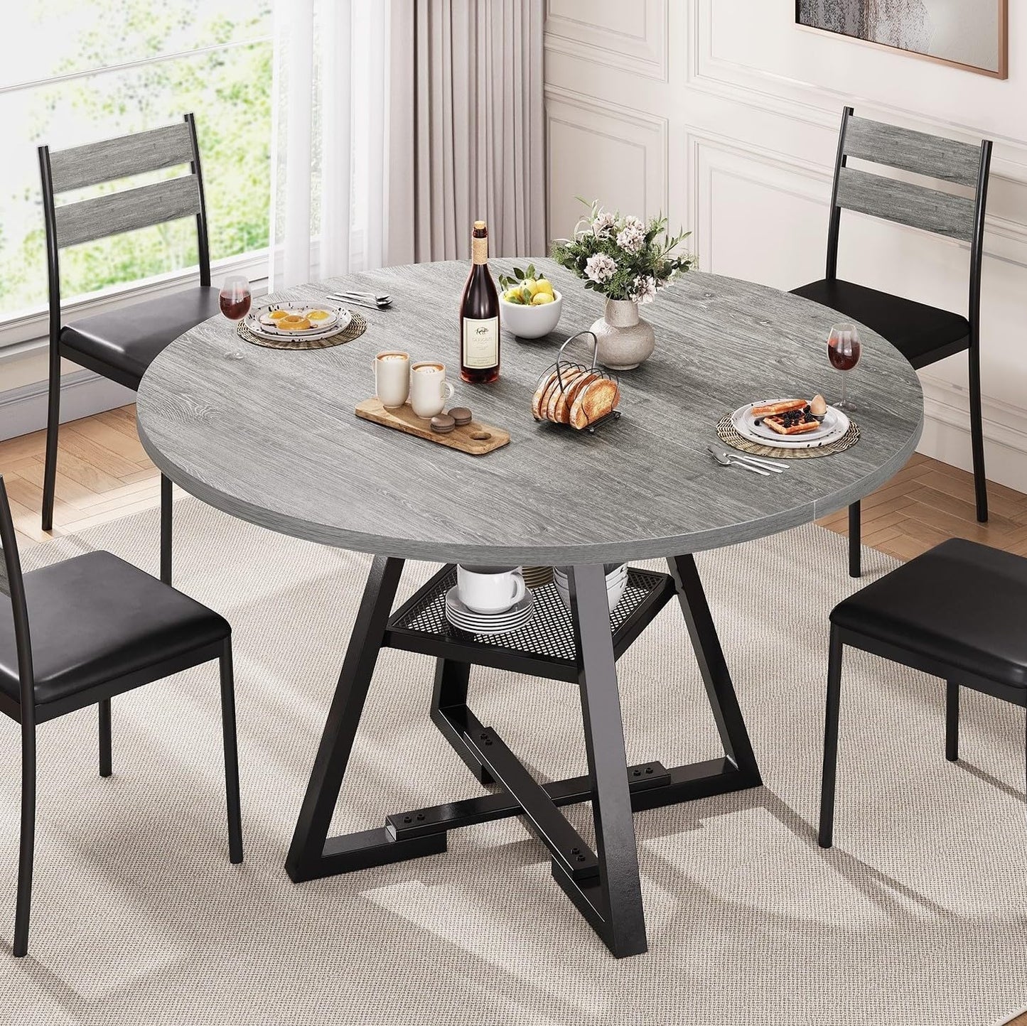 round Dining Table for 4,Kitchen Dining Room Circle Dinner Pedestal Table,Space Saving Wood Kitchen & Dining Room Furniture, 42In,Grey