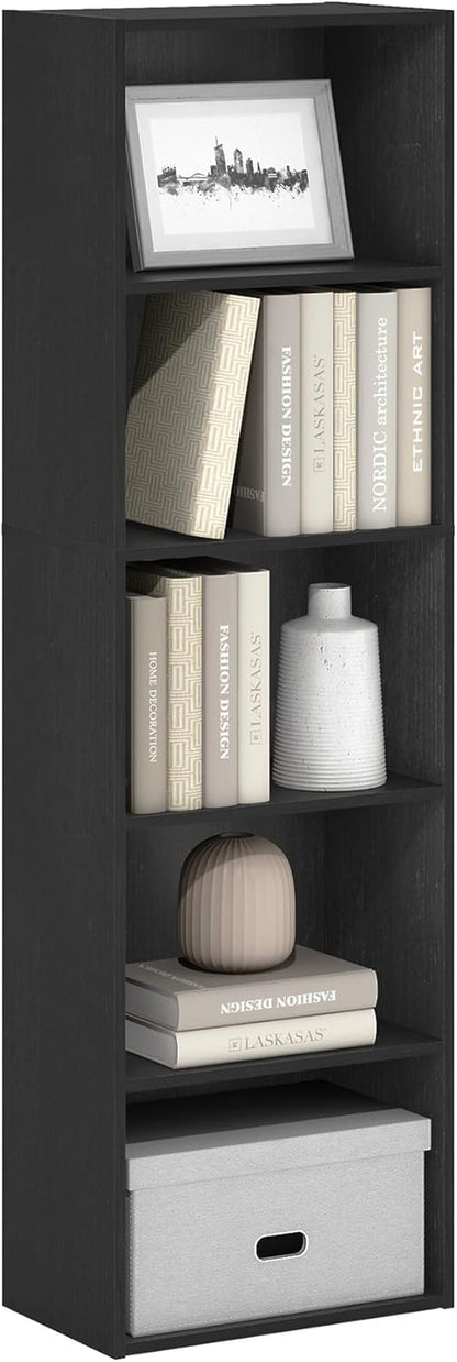 LUDER Book Shelf, 5-Cube Bookshelf, Bookcase with Open Shelf, 9.4 X 15.8 X 52, for Living Room, Bedroom, Home Office, Blackwood
