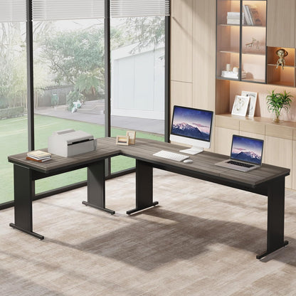 83-Inch Large L Shaped Desk, Reversible Executive Office Desk, Modern Corner Computer Table Business Workstation for Home Office (Grey)