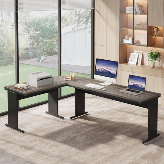 83-Inch Large L Shaped Desk, Reversible Executive Office Desk, Modern Corner Computer Table Business Workstation for Home Office (Grey)