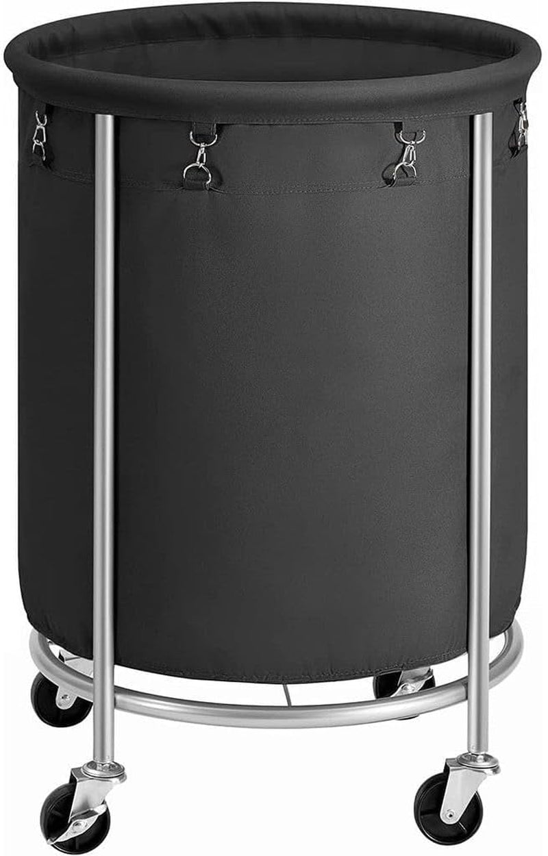 50.2-Gallon (190 L) Laundry Basket with Wheels, Rolling round Heavy-Duty Laundry Hamper Cart with Steel Frame and Removable Bag, 2 Locking Wheels, Ink Black and Metallic Silver URLS001B01