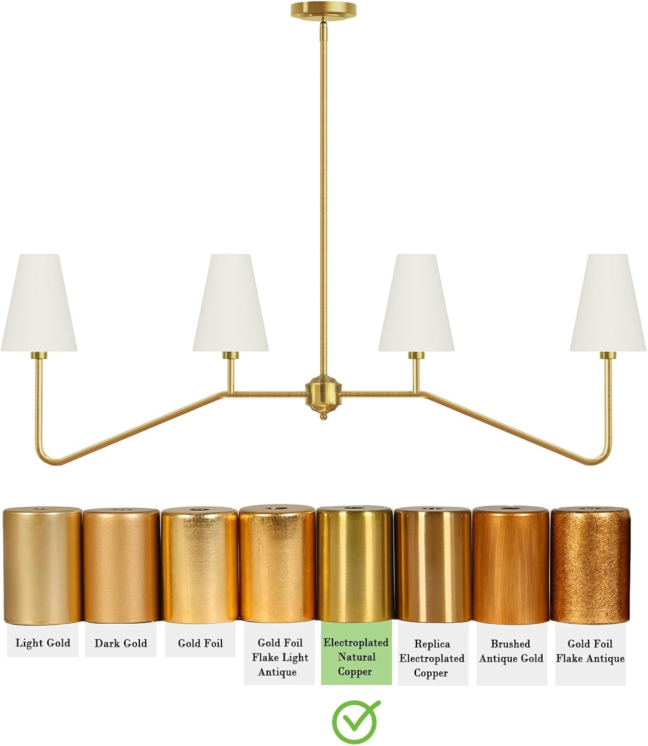 ;47" W 4-Light Linear Kitchen Island Lighting Fixture Classic Chandeliers Polished Gold with White Linen Shades for Dining Table,E12,160W