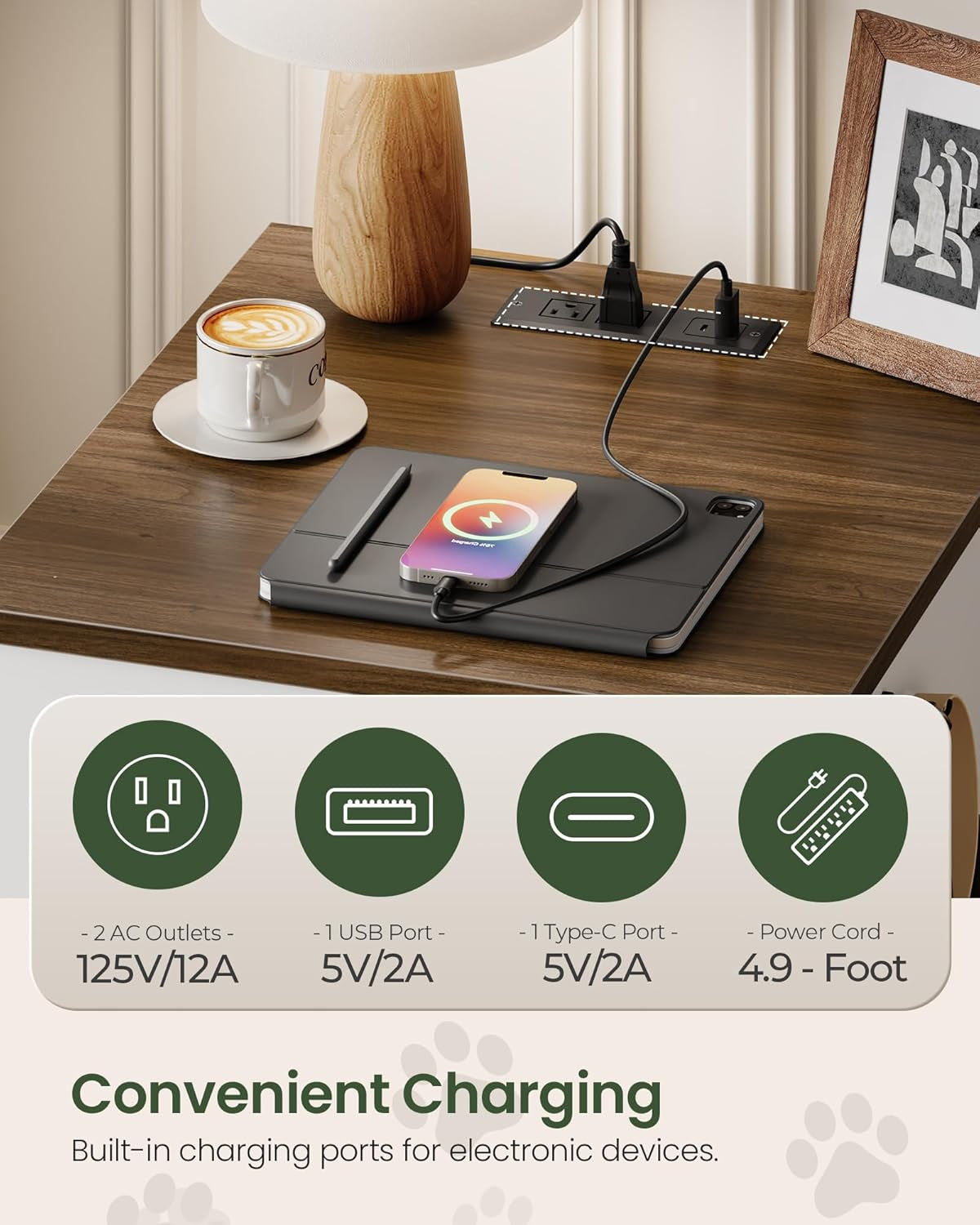 Dog Crate Furniture, Wooden Dog House with Charging Station and Storage Drawer, Indoor Pet Crate End Table for Small Breeds, for Living Room, Bedroom, Rustic Brown MGW01UFG