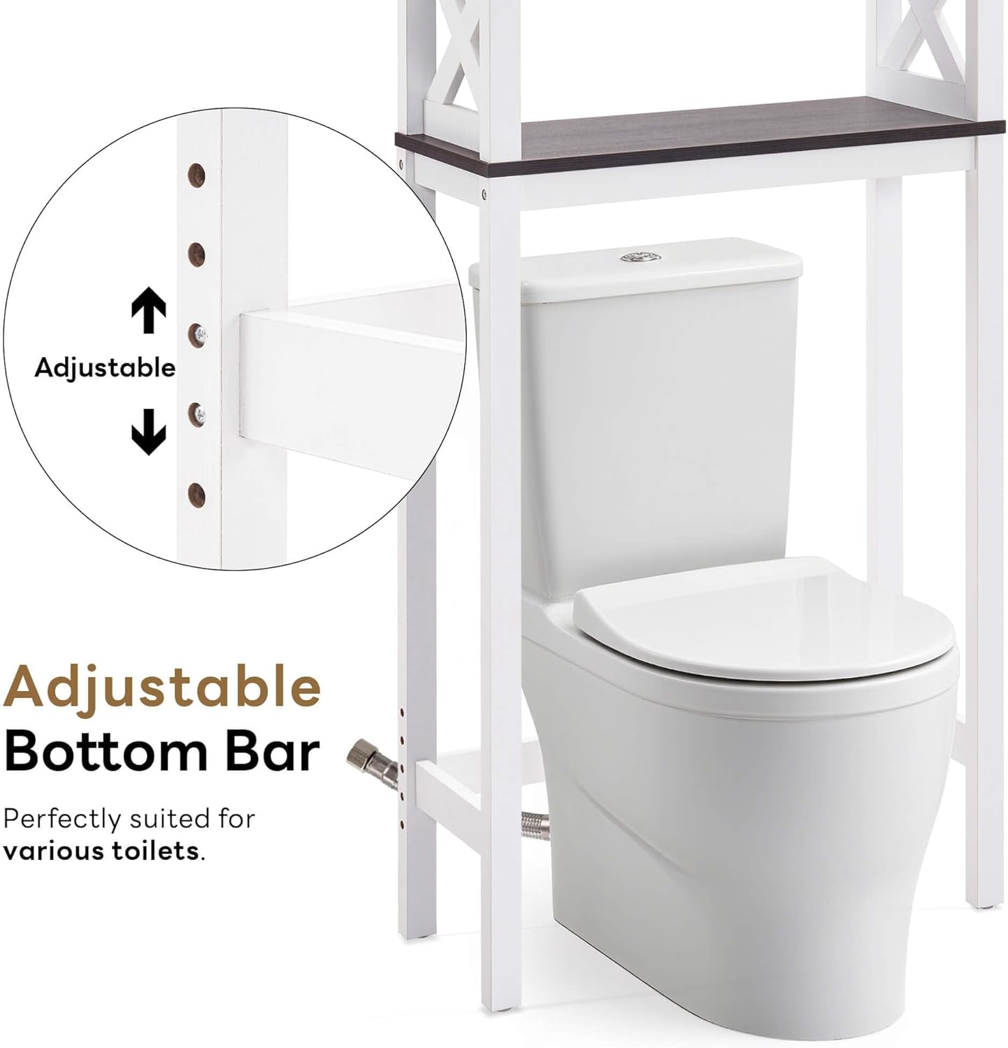 over the Toilet Storage Cabinet, 3-Tier Bathroom Storage Cabinet with Adjustable Shelf and Doors, Freestanding Space Saver above Toilet for Bathroom Laundry Restroom BT09 (White)