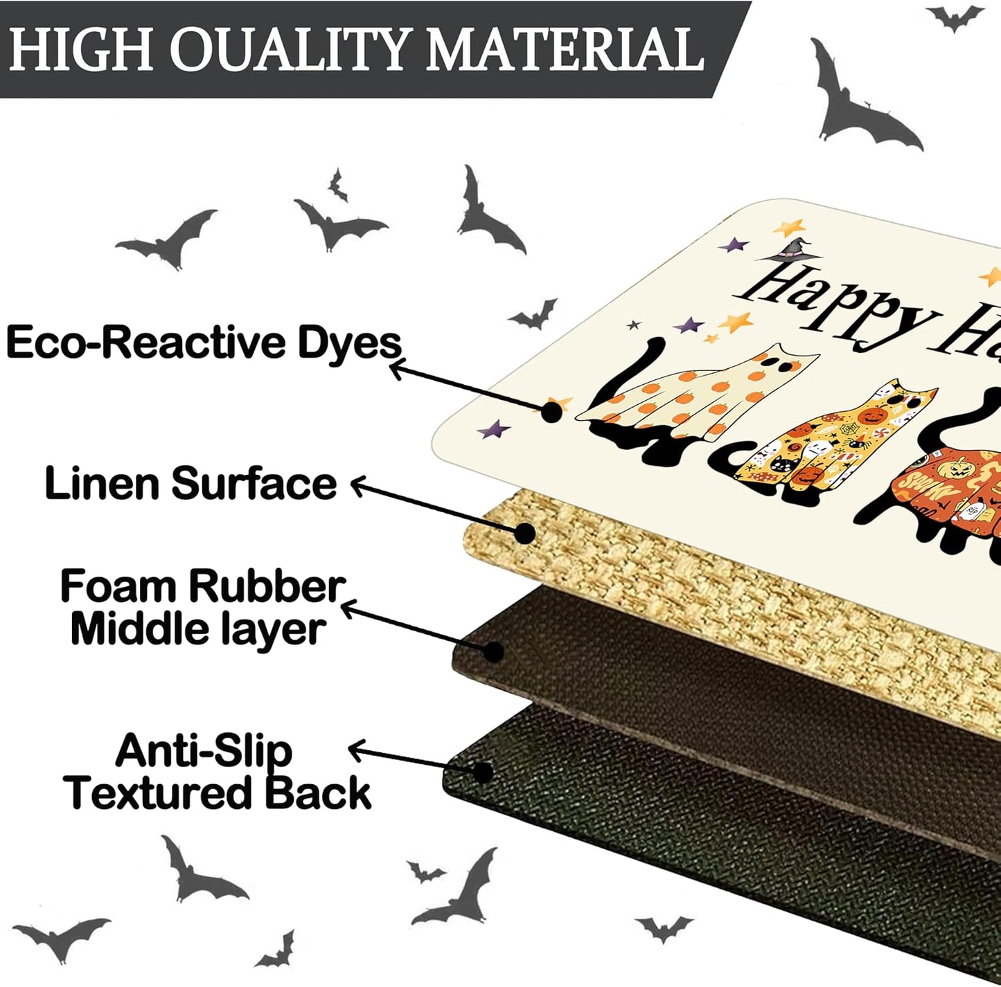 Happy Halloween Doormat Cat Welcome Door Mat Indoor Outdoor Entrance Mat Bathroom Non-Slip Rubber Backed Greeting Halloween Party Decoration 17 X 29 Inches