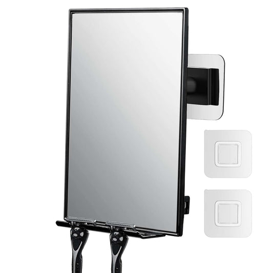 Shower Mirror for Shaving with 2 Replaceable Adhesive - Two Razor Holder, 360°Rotation Adjustable Shaving Mirror with a Squeegee, Bathroom Razor Holder(Not Fogless)