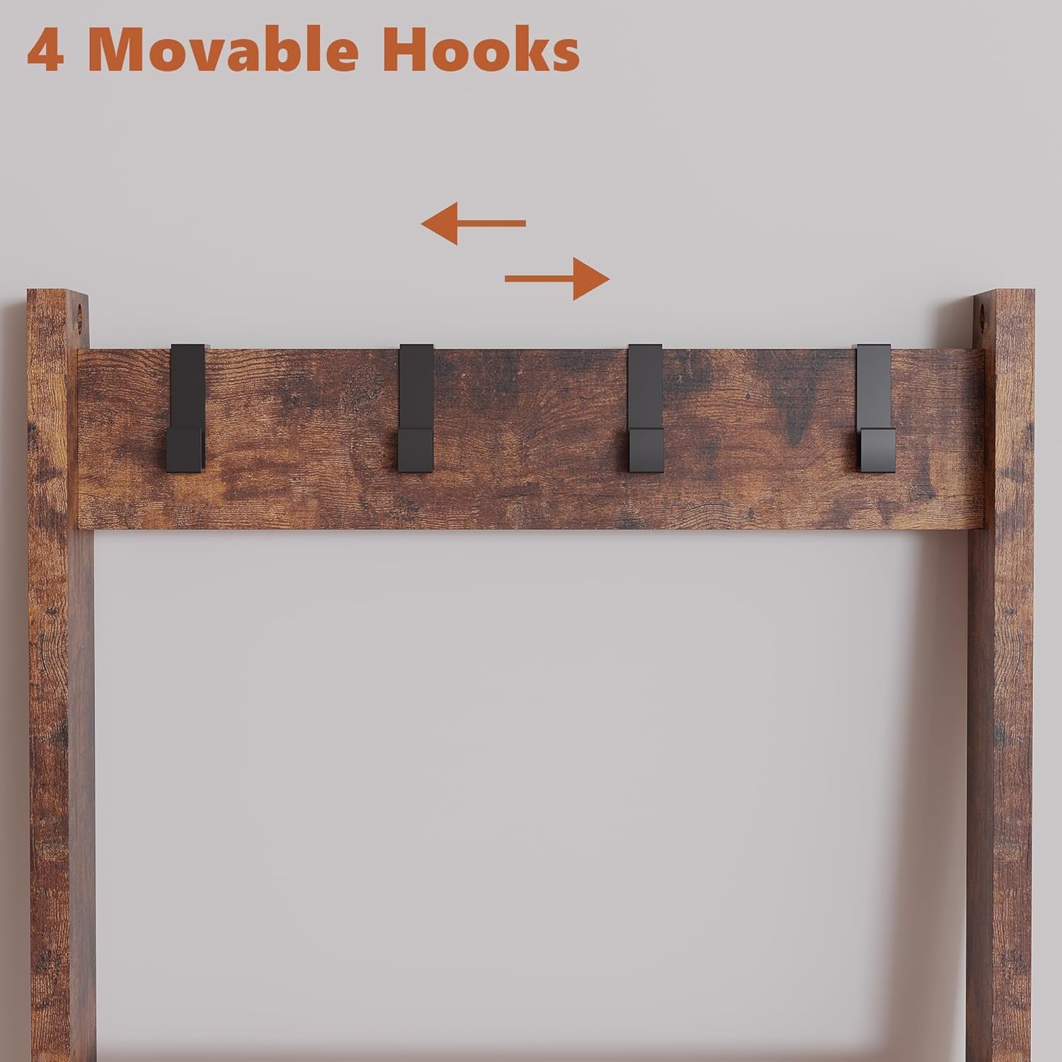 6 Tier Blanket Ladder Shelf for Living Room and Bedroom, Ladder Holder with 4 Metal Hooks, 5.2Ft Blanket Quilt Holder Rack, Farmhouse Ladder Rack for Storage and Home Decor, Rustic Brown