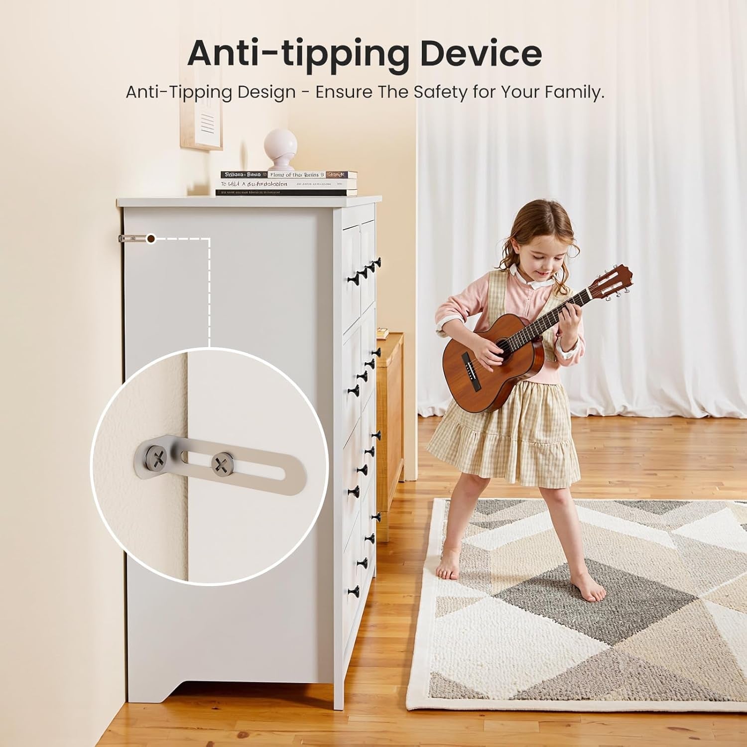 White 10 Drawer Dresser, 52" Large Wide Chest of Drawers, Wooden Dresser Storage Cabinet with 10 Drawers for Bedroom, Long White Dressers for Nursery, Living Room, Hallway