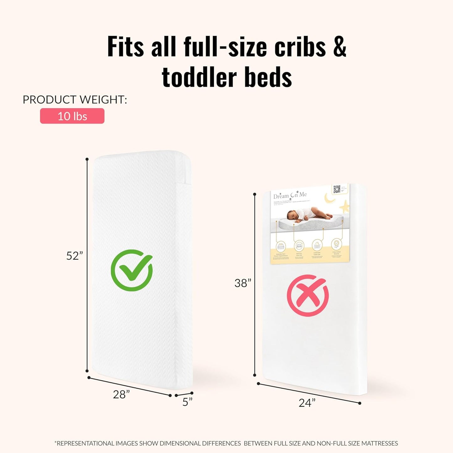 Baby Zzz 5” Full-Size Crib & Toddler Bed Mattress in a Box – GREENGUARD Gold & JPMA Certified, Breathable, Water-Resistant, Machine Washable Cover, Fits Full Size Baby Cribs & Toddler Beds