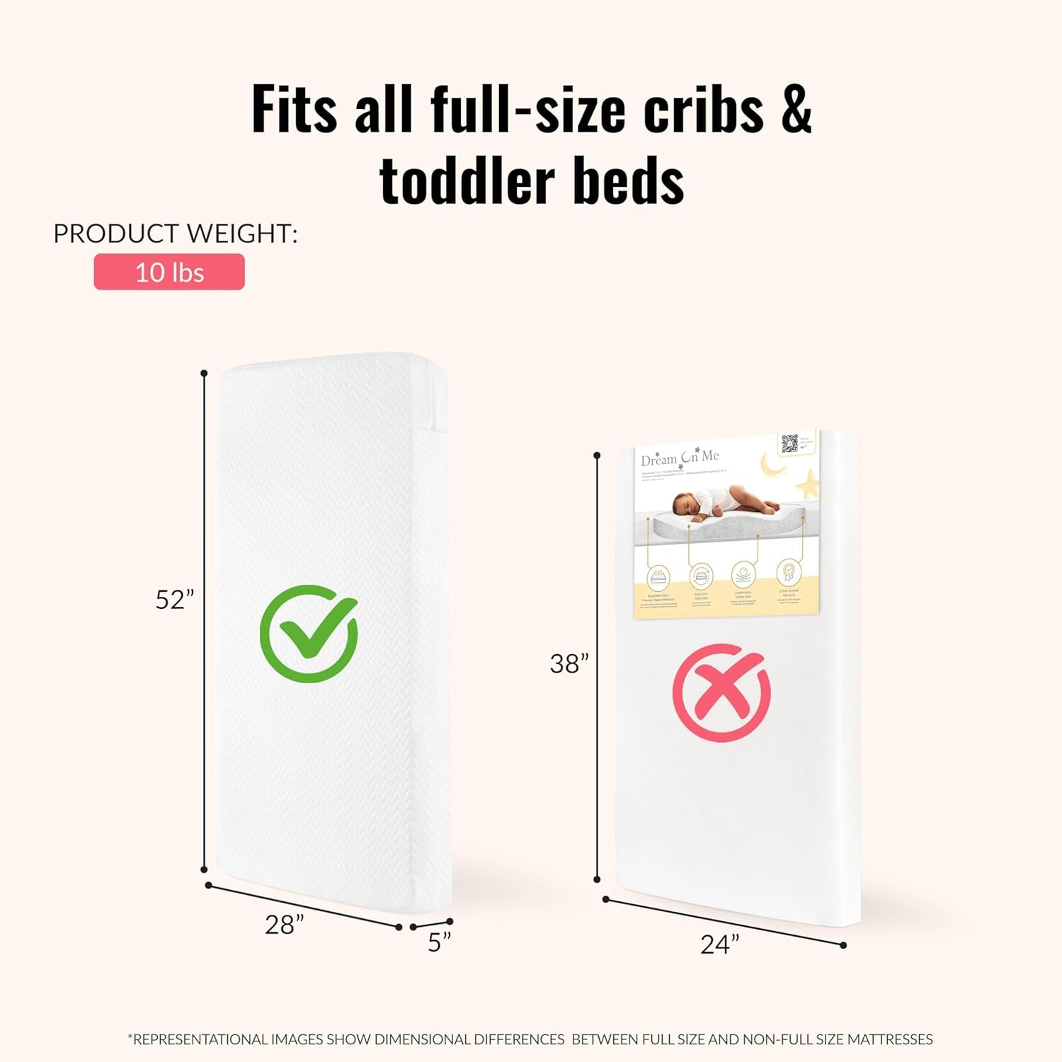 Baby Zzz 5” Full-Size Crib & Toddler Bed Mattress in a Box – GREENGUARD Gold & JPMA Certified, Breathable, Water-Resistant, Machine Washable Cover, Fits Full Size Baby Cribs & Toddler Beds