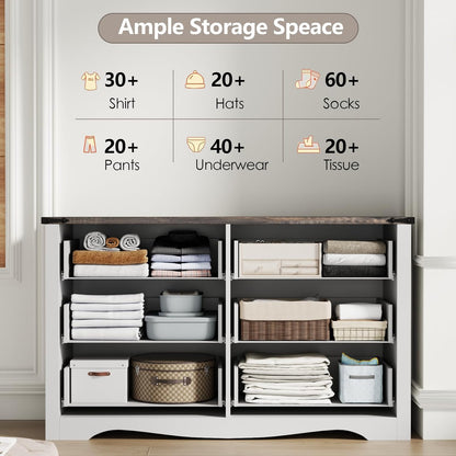 Farmhouse 6 Drawers Double Dresser for Bedroom, Modern White Dresser Chest of Drawers, Wide Dressers Organizer, Accent Storage Cabinet for Closet, Living Room, Hallway, Antique White