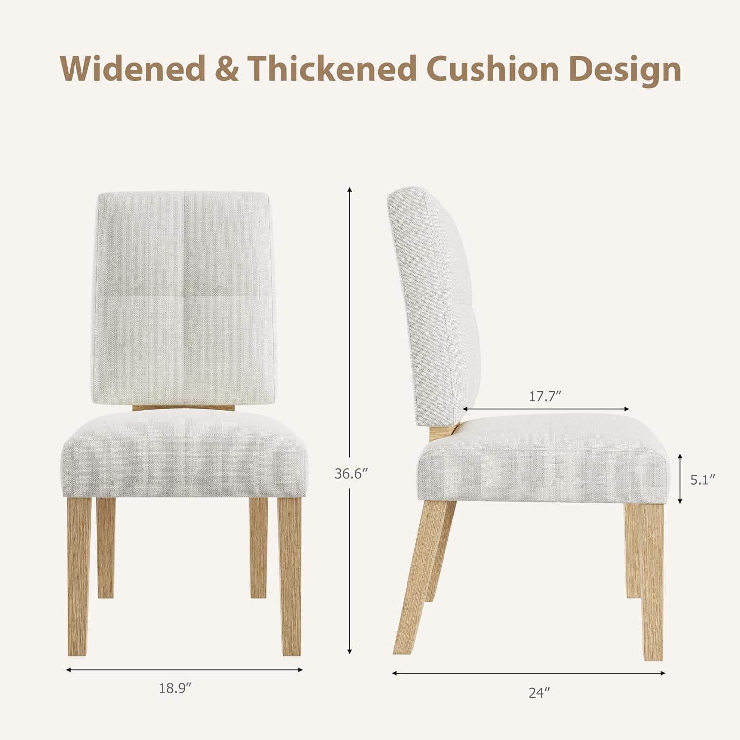 Wooden Dining Chairs Set of 4, Dining Room Chairs with Wood Legs, Cloud-Like Cushion & Reinforcement Structure Design for Kitchen/Living Room/Restaurant, Easy Assembly