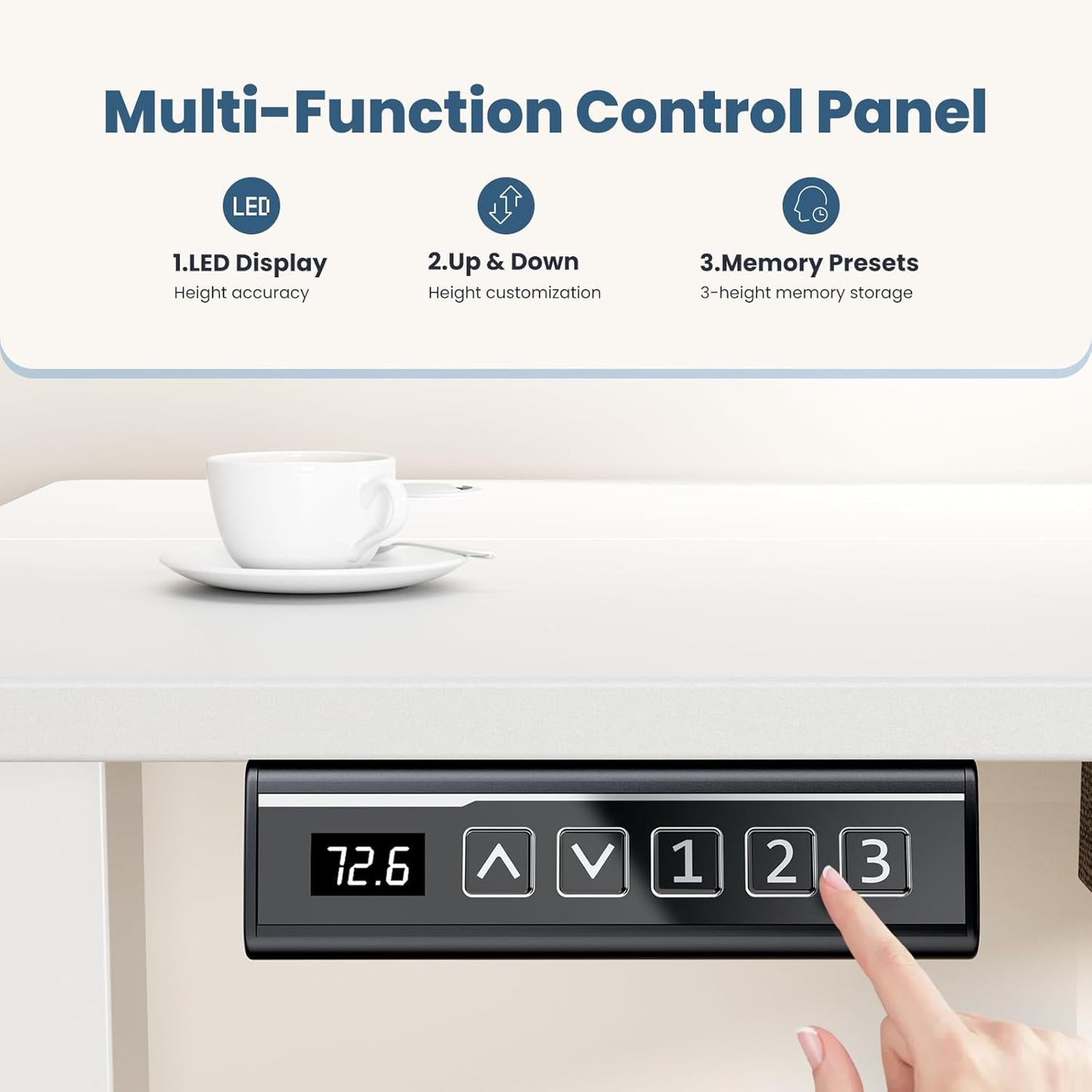 Electric Standing Desk Adjustable Height, 55X24 Inch Sit Stand up Home Office Desks Computer Workstation PC Work Table with 3 Memory Preset Splice Wood Board Metal Frame, White