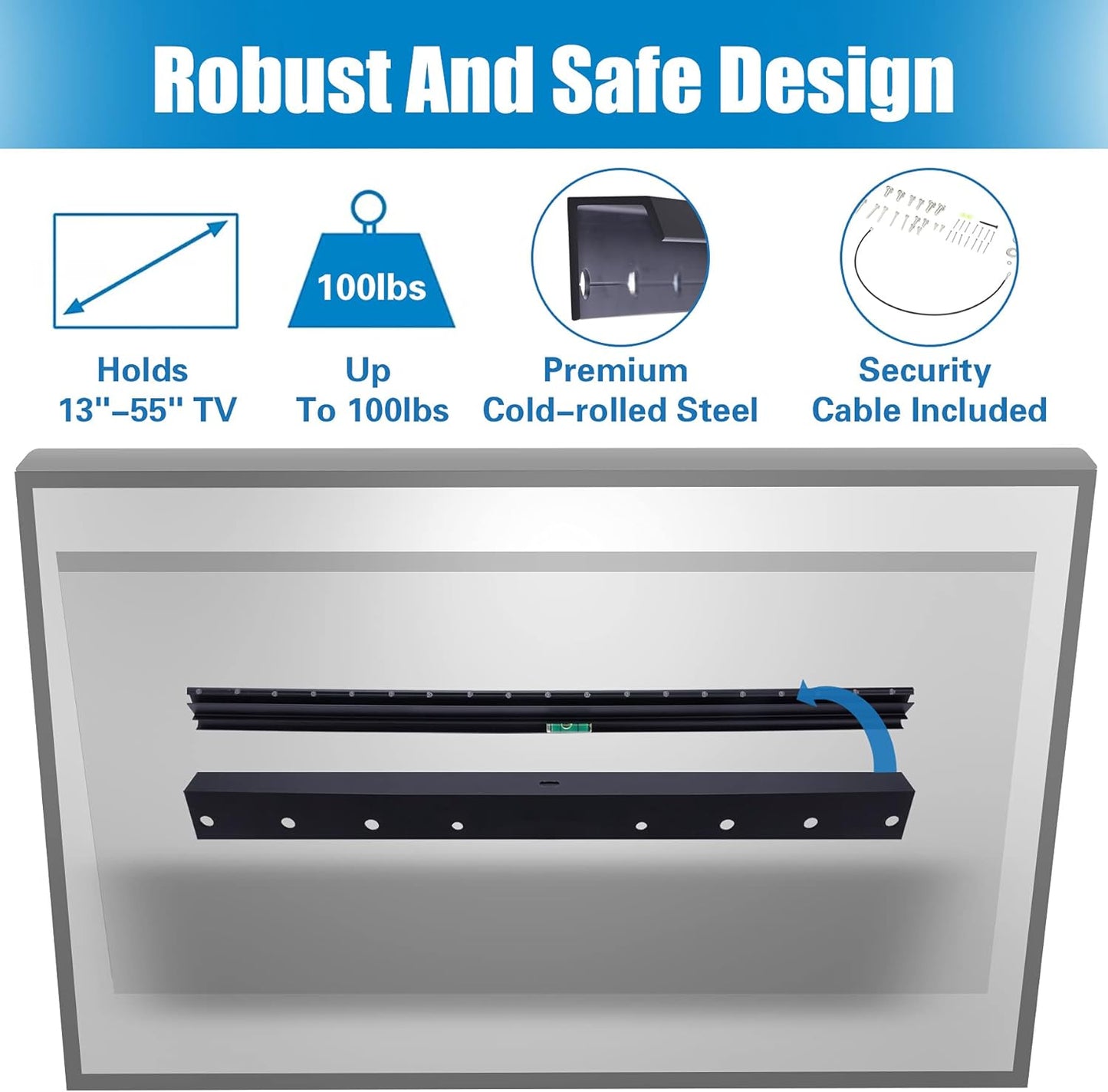 Studless Drywall TV Mount for 13-55 Inch Tvs, No Stud TV Wall Bracket Max VESA 400X400Mm up to 100 Lbs Universal Fits Most LED LCD Plasma Flat/Curved Screen Tvs & Monitors-Upgraded Bubble Level