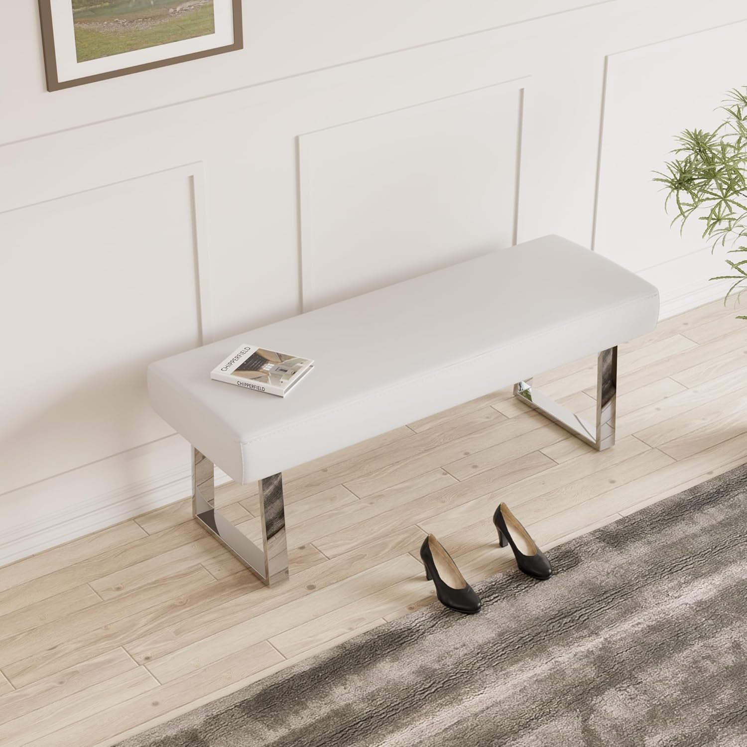 Bedroom Bench, Bed End Upholstered Bench, Indoor Corner Small Footstool with Metal Legs, for Kitchen Entryway Dining Room and Living Room Window