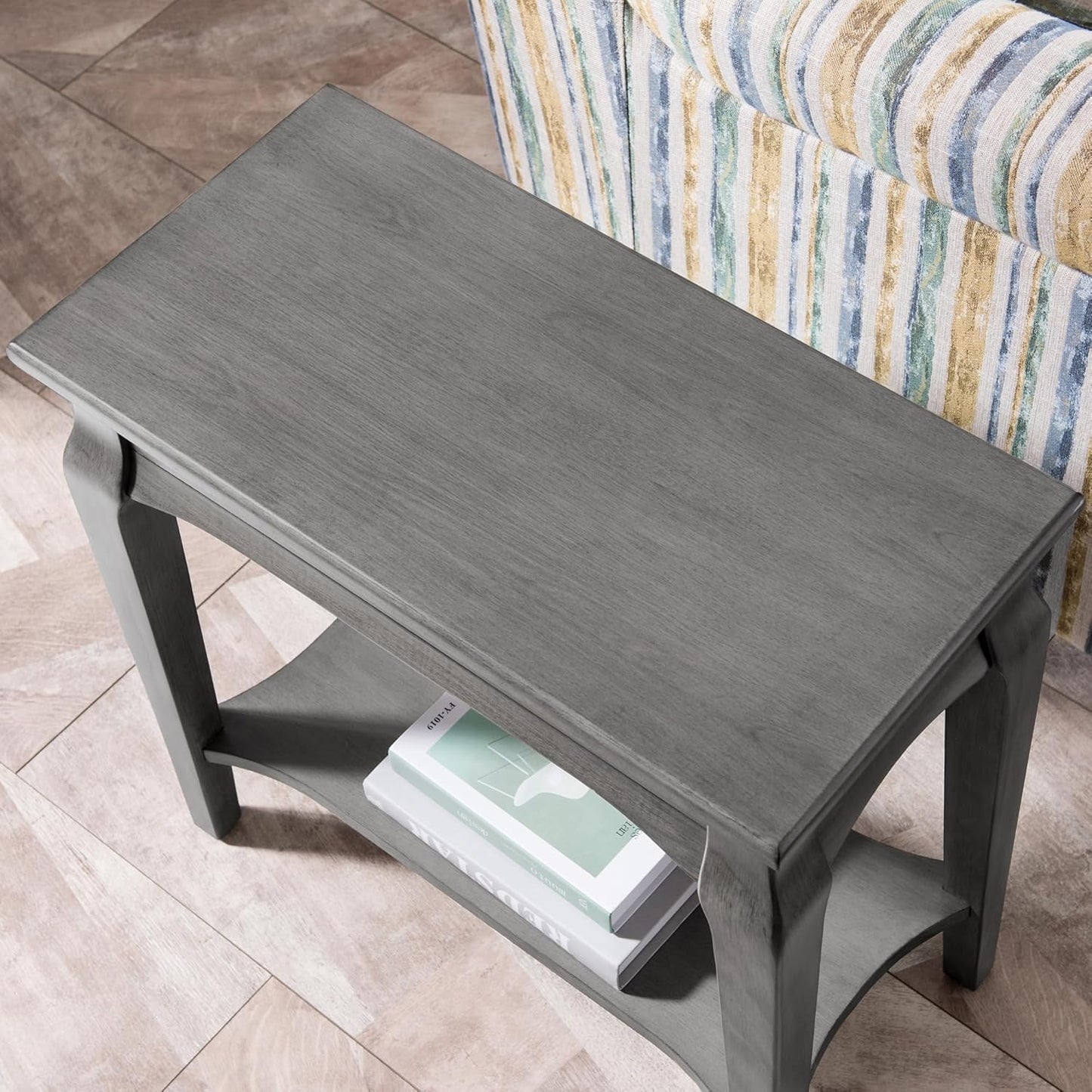 Stratus Solid Wood Narrow Side End Table with Shelf, Smoke Gray, Perfect for Living Rooms, Bedrooms, and Small Spaces – , 22005-GR