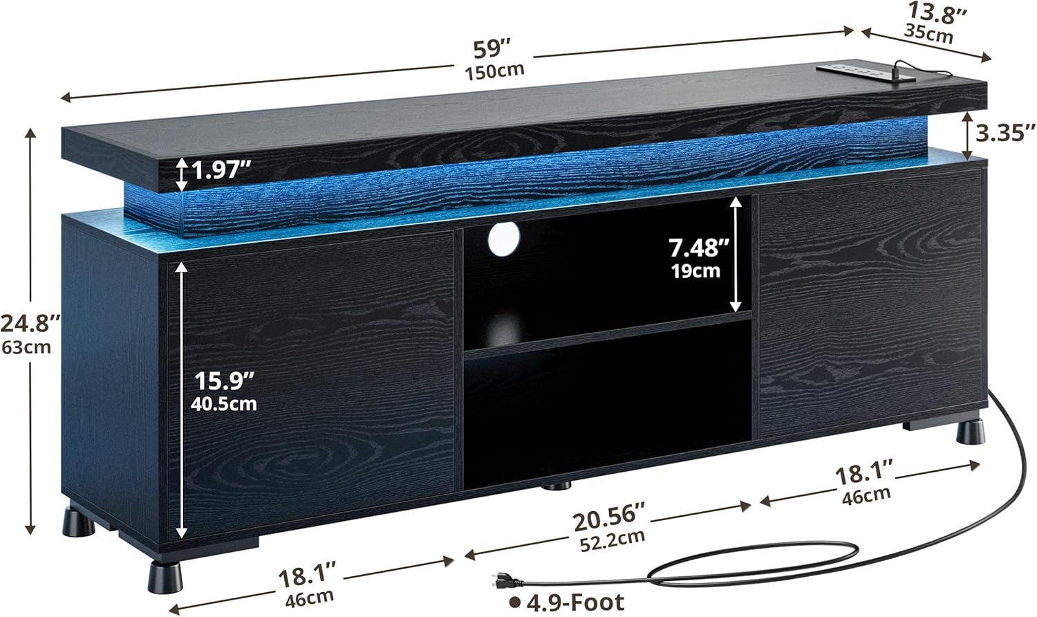 TV Stands for Tvs 65+ Inch with LED Lights and Power Outlet, Modern TV Console Entertainment Center with Storage Cabinet for Living Room