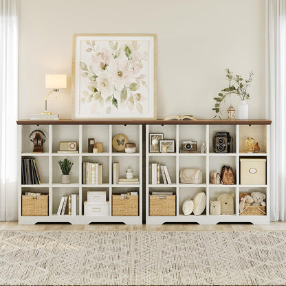 8 Cube Organizer Bookcase, Modern Farmhouse Open Shelf for Storage Bins & Decor, Display Bookshelf Console Closet for Living Room, Bedroom, Home Office, Walnut+White