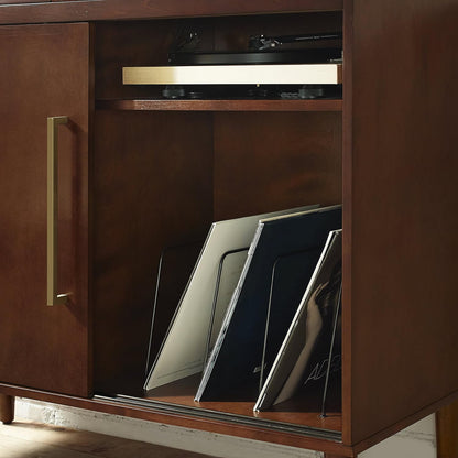 Everett Media Console and Record Player Stand with Storage for Vinyl Records, Mahogany