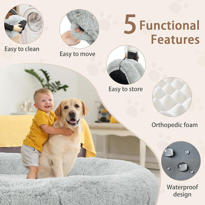 Human Dog Bed, 71''X45''X12'' Size Fits Adult and Pet Washable Giant People Bed 10 CM Thick Memory Foam Large Oversize Pet Bed with Plump Pillow, Blanket, Strap - Grey