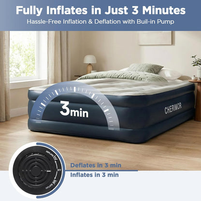 Queen Air Mattress with Built in Pump, 18" Elevated Height, 48Hr Leak-Tested, Honeycomb Coil Support, 800 Lbs Capacity, Fast 3-Min Inflation Blow up Mattress for Guest Room & Sleepover